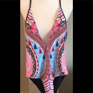 Never Worn Boho Deep V Neck One Piece Swimsuit